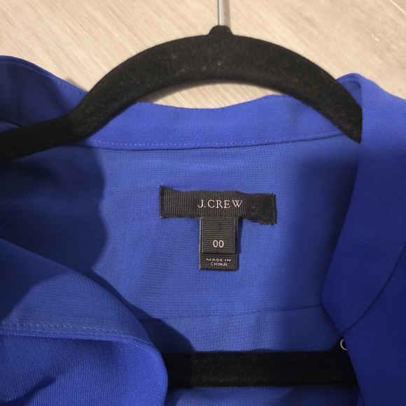 J Crew Size 00 Crepe Shift Dress Blue Short Sleeve Split Neck Above Knee - Picture 8 of 9